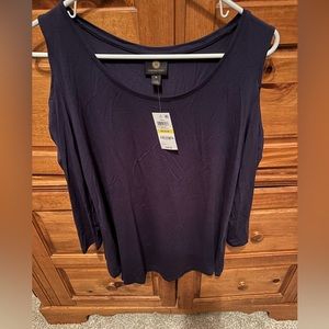 JM Collection cold shoulder top. Intrepid Blue. Sz M NWT